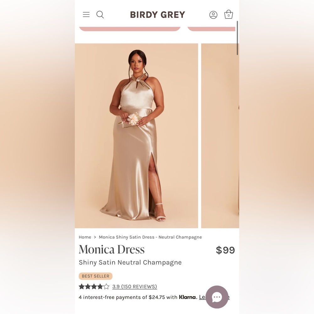 Birds grey Monica dress in shiny satin neutral champagne color